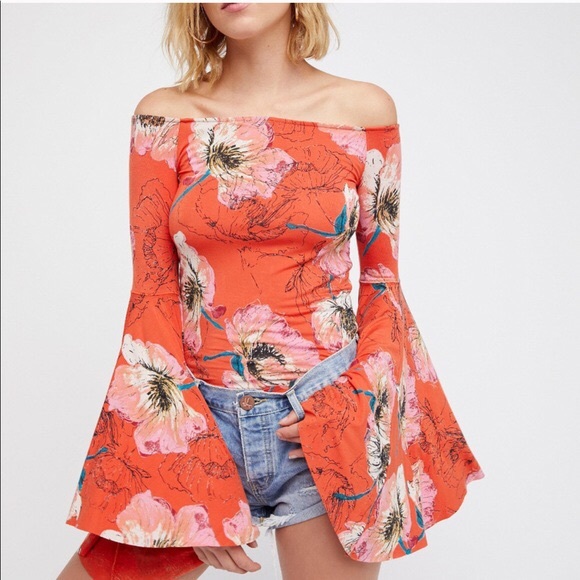 Free People Tops - bell sleeves  coral floral top size small